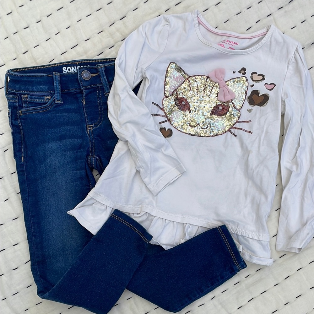 5T Outfit Bundle Sonoma Jegging and Isaac Mizrahi Sequin Cat Long Sleeve Tee